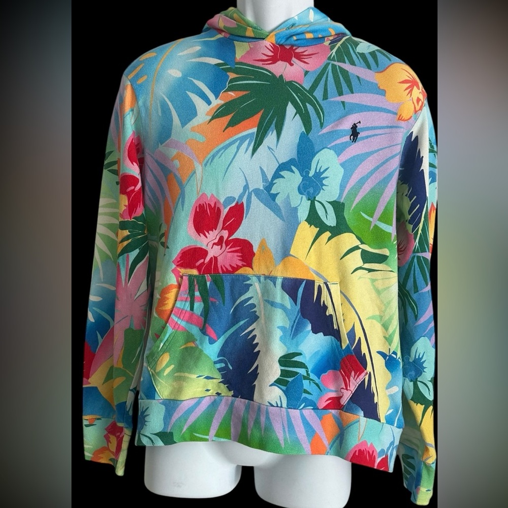 Polo Ralph Lauren Womens Hoodie Pullover Sweatshirt Floral Tropical Sweater M - Picture 2 of 7